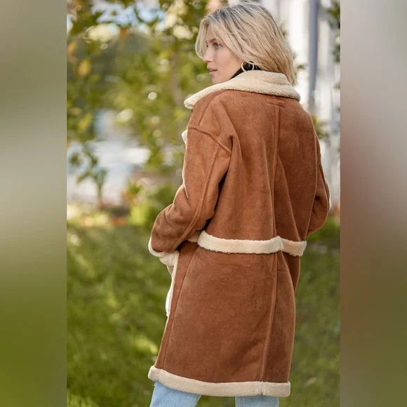 Blank NYC Feels Natural Tan Faux Fur Coat Sherpa Lined - Picture 5 of 9